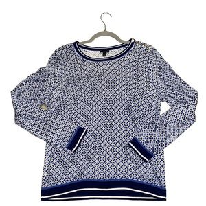 Talbots Blue Geometric Design Long Sleeve Shirt